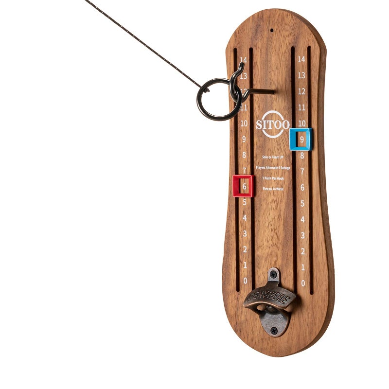 SITOO Hook and Ring Games with Bottle Opener, Ring Toss Game for Adults, Ring Toss Game for Indoor and Outdoor Use, Gifts for Men(Wood) - Image 1