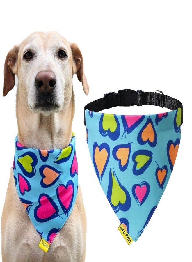 A+a Pets' Soft & Stylish Pet Scarf with Buckle for Puppies and Cats | Adjustable, Cozy, and Fashionable (Hearts Blue, XL) - Image 1