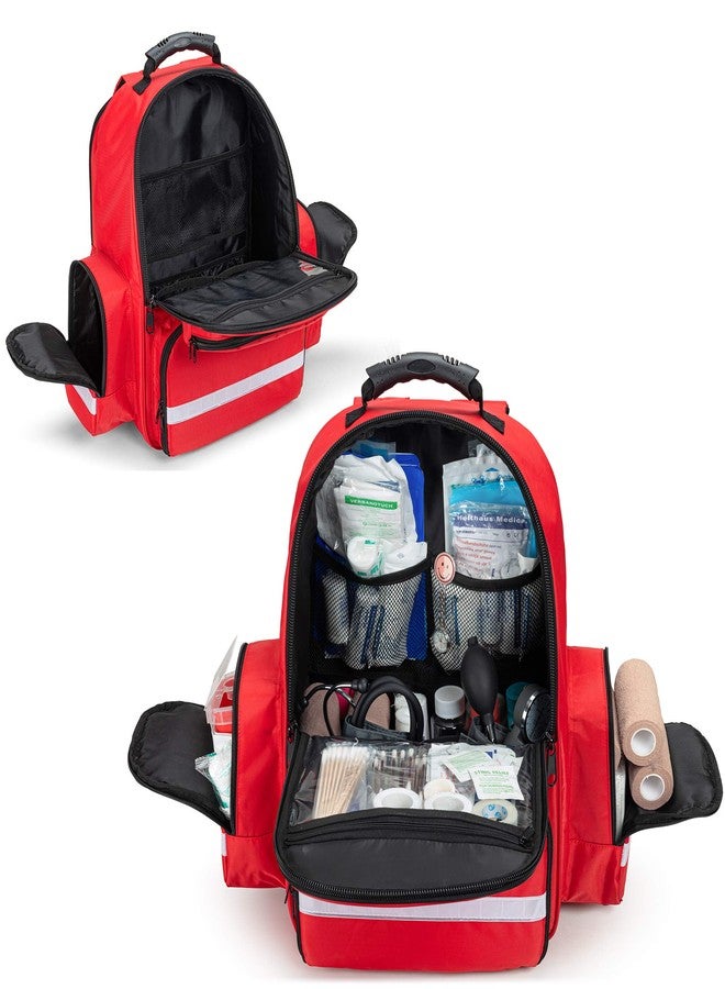 Trunab First Responder Bag Trauma Backpack Empty, Medical Emergency Kits Storage Jump Bag Pack for EMT, EMS, Police, Firefighters, Safety Officers - Patented Design Red - Image 3