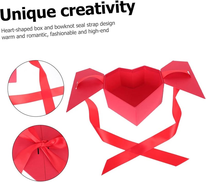 صندوق هدايا أحمر على شكل قلب مع ربطة لحفلات الزفاف والحفلات والشوكولاتة والعطور - Image 3