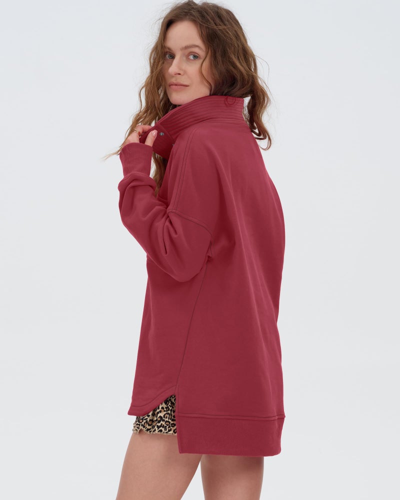 Locachy Womens Casual Oversized Sweatshirt Long Sleeve Button Henley Neck Pullover Tops Fashion Outfits Clothes Burgundy XXL - Image 2