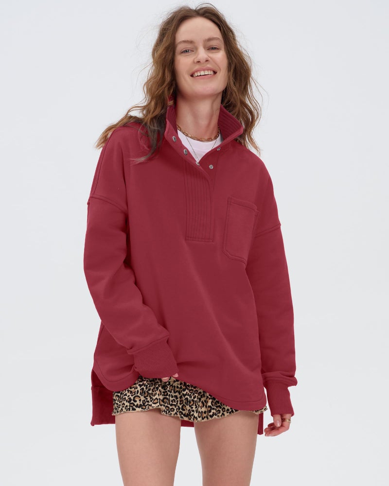 Locachy Womens Casual Oversized Sweatshirt Long Sleeve Button Henley Neck Pullover Tops Fashion Outfits Clothes Burgundy XXL - Image 5