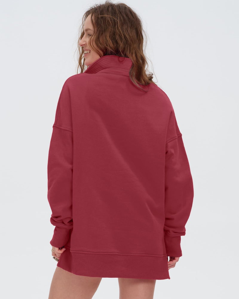 Locachy Womens Casual Oversized Sweatshirt Long Sleeve Button Henley Neck Pullover Tops Fashion Outfits Clothes Burgundy XXL - Image 3