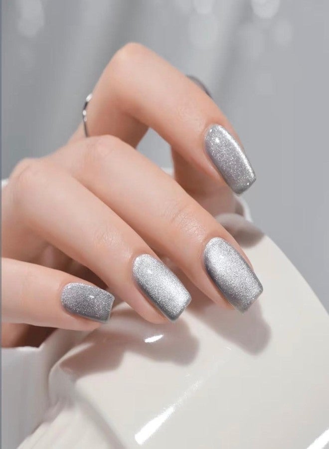 bolt bee Silver Cat Eye Gel Nail Polish 7.5ml– Magnetic Shimmer Effect | Long-Lasting UV/LED Soak Off Gel | Mirror Shine Cat Eye Nail Art Gel for Salon (Silver) - Image 3