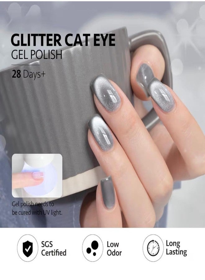 bolt bee Silver Cat Eye Gel Nail Polish 7.5ml– Magnetic Shimmer Effect | Long-Lasting UV/LED Soak Off Gel | Mirror Shine Cat Eye Nail Art Gel for Salon (Silver) - Image 2