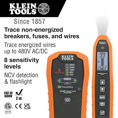 Klein Tools ET450 Advanced Underground Circuit Breaker Finder and Wire Tracer Kit for Energized and Non-Energized Breakers, Fuses, and Wires - Image 2