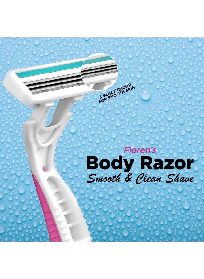 Floren Disposable Body Razors for Women - Pack of 5 | With Aloe Vera & Vitamin E Strip | 3 Premium SS European Blade | Smooth & Clean Shave | Hair Removal | For Arms, legs and Bikini Line |(Buy 4, Get 1 Free)| - Image 2