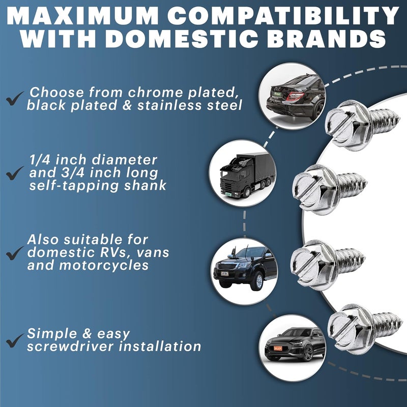 OttoSpeed Chrome License Plate Screw Kit - Set of 4 Stainless Steel Fasteners for License Plates, Frames, and Covers on Domestic Cars, Trucks, Vans, SUVs - Rustproof, Self Tapping Mounting Bolts (Chrome Plated) - Image 3