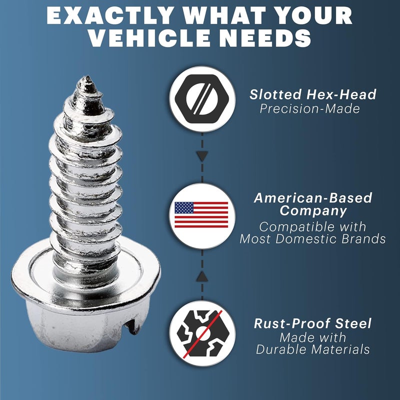 OttoSpeed Chrome License Plate Screw Kit - Set of 4 Stainless Steel Fasteners for License Plates, Frames, and Covers on Domestic Cars, Trucks, Vans, SUVs - Rustproof, Self Tapping Mounting Bolts (Chrome Plated) - Image 5