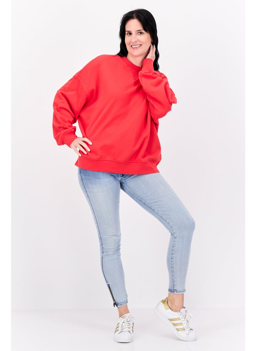 Levi's - Women Crew Neck Solid Long Sleeves Sweatshirt, Red - Image 1