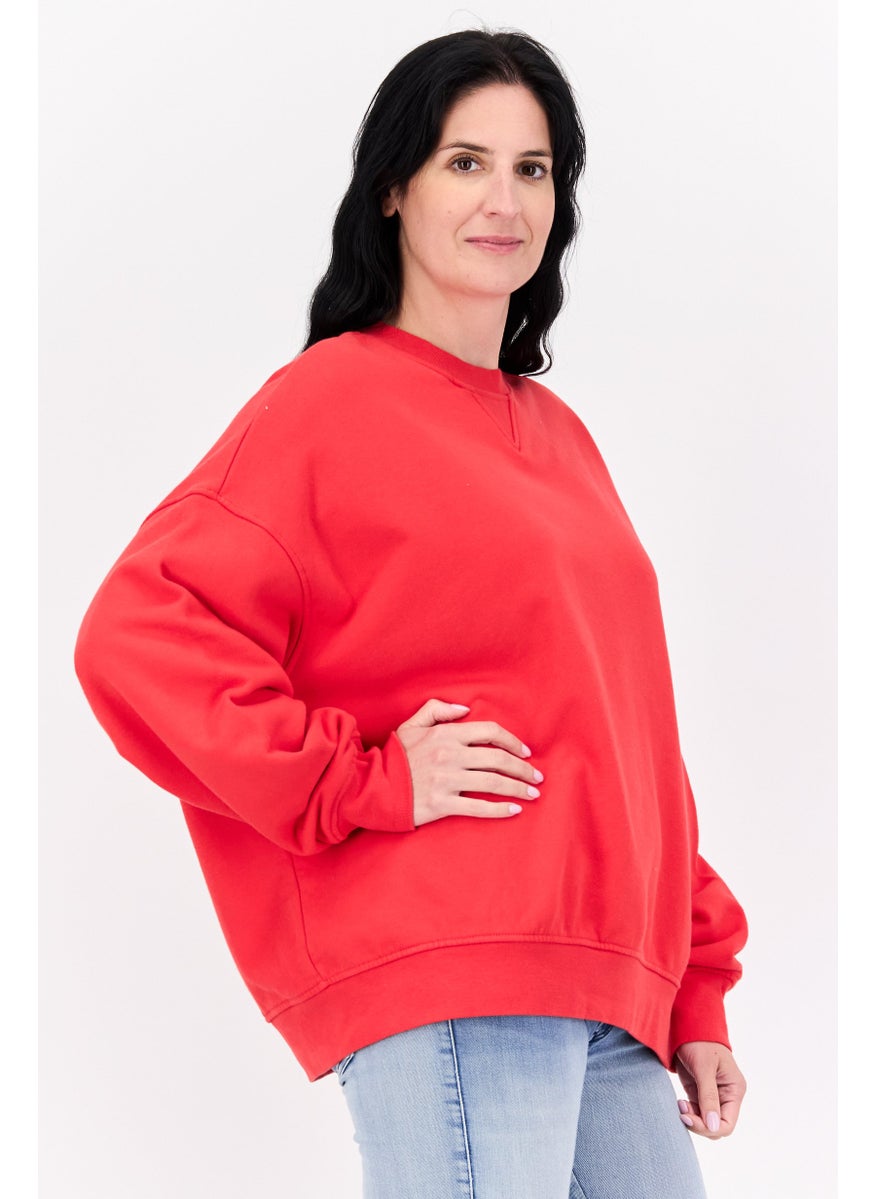 Levi's - Women Crew Neck Solid Long Sleeves Sweatshirt, Red - Image 1