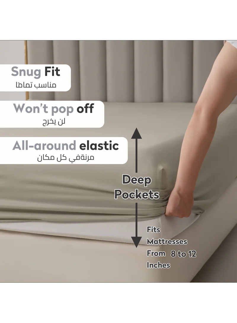 Donetella Bedding Fitted Sheet - Fits 120x200 Cm Bed For Twin Bed 2 Pcs (1 Fitted Sheet and 1 Pillowcase) - 30 Cm Deep Pocket - Solid Bed Sheet