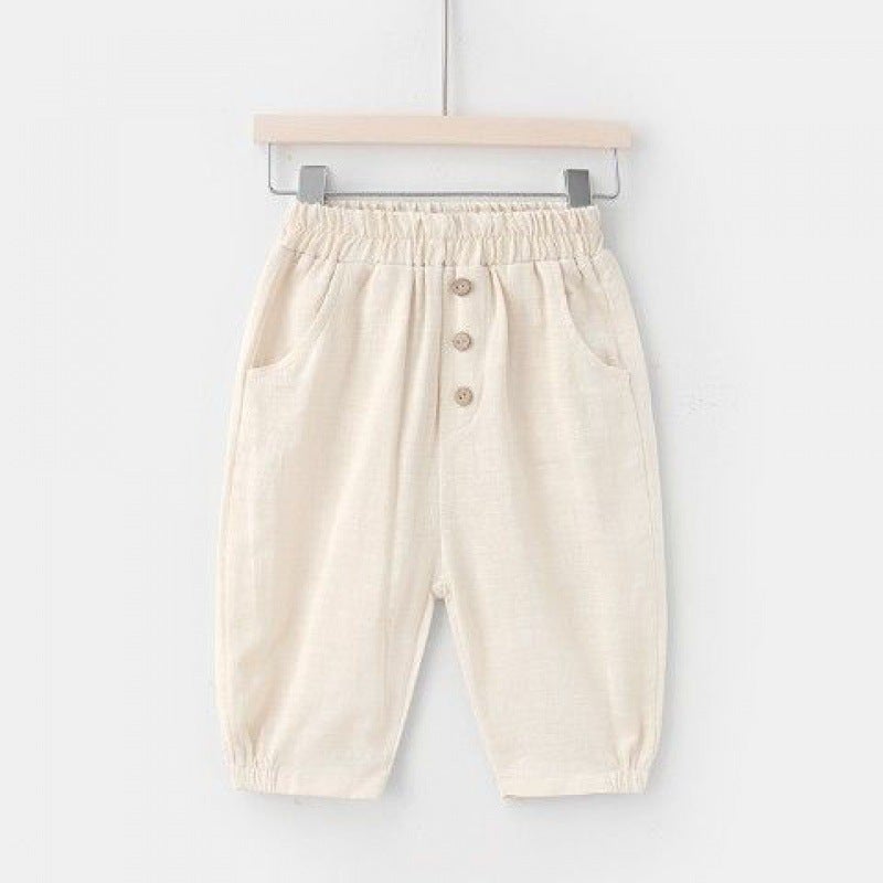 Summer Boy'S Cotton And Linen Capri Pants Middle Pants New Summer Summer Children'S Wear 1 Year Old Children'S 3 Children'S Baby Western Style - Image 1
