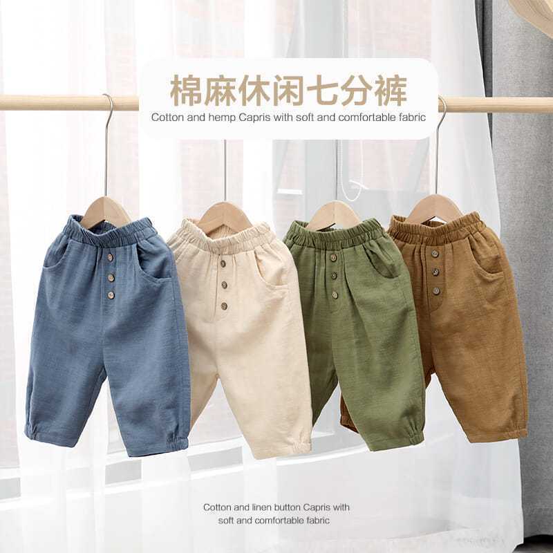 Summer Boy'S Cotton And Linen Capri Pants Middle Pants New Summer Summer Children'S Wear 1 Year Old Children'S 3 Children'S Baby Western Style - Image 2