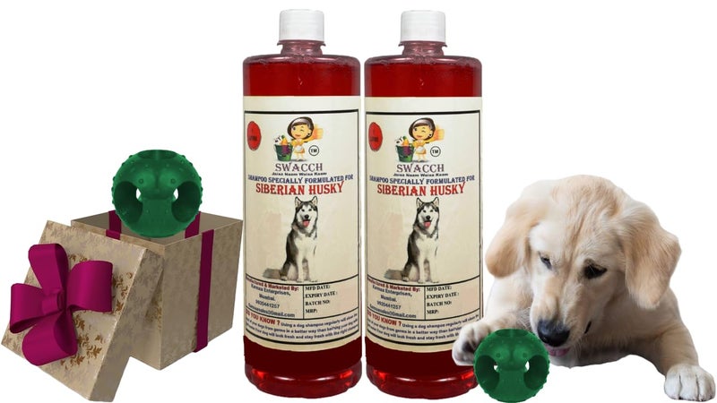 swacch Pet Shampoo | Puppy Safe Shampoo | PH Balanced | Ditch to Itch for Siberian Husky Dog Shampoo 2 Litre (Jasmine) + Goofy Ball Chew Toy Combo Pack - Image 1