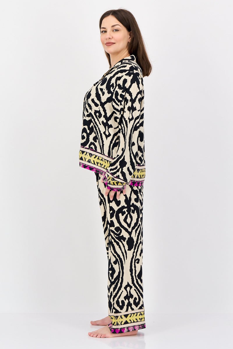 bebe Women 2Pcs Animal Print Pajama Top And Bottom Set, Multicolor - Image 4