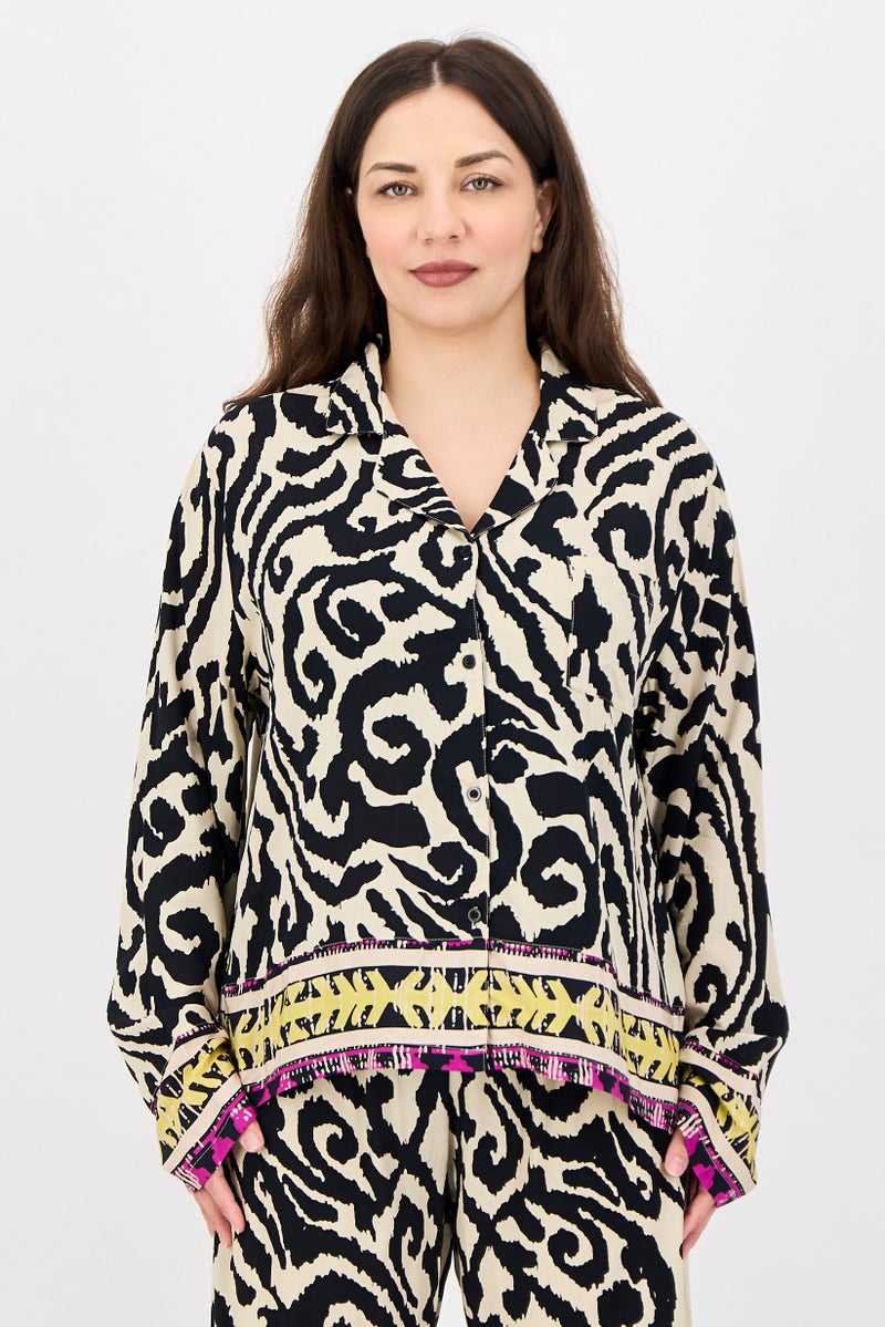 bebe Women 2Pcs Animal Print Pajama Top And Bottom Set, Multicolor - Image 2