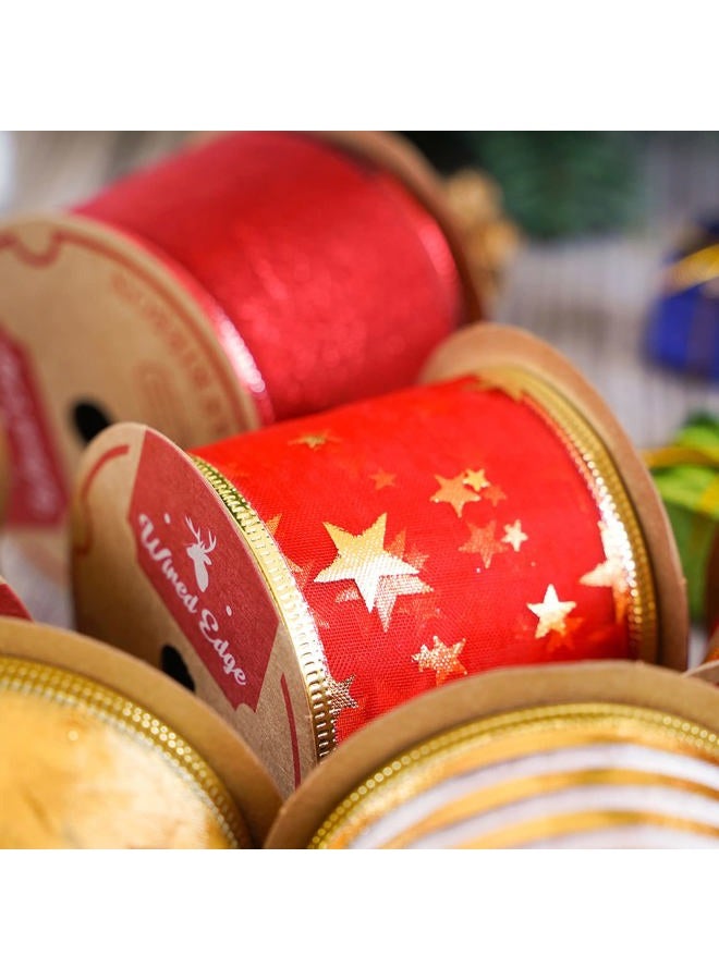Meedee Red & Gold Christmas Ribbon - 2.5 Inch, 6 Rolls (36 Yards), Wired, Perfect for Tree Decoration, Wreaths & Bows - Image 4