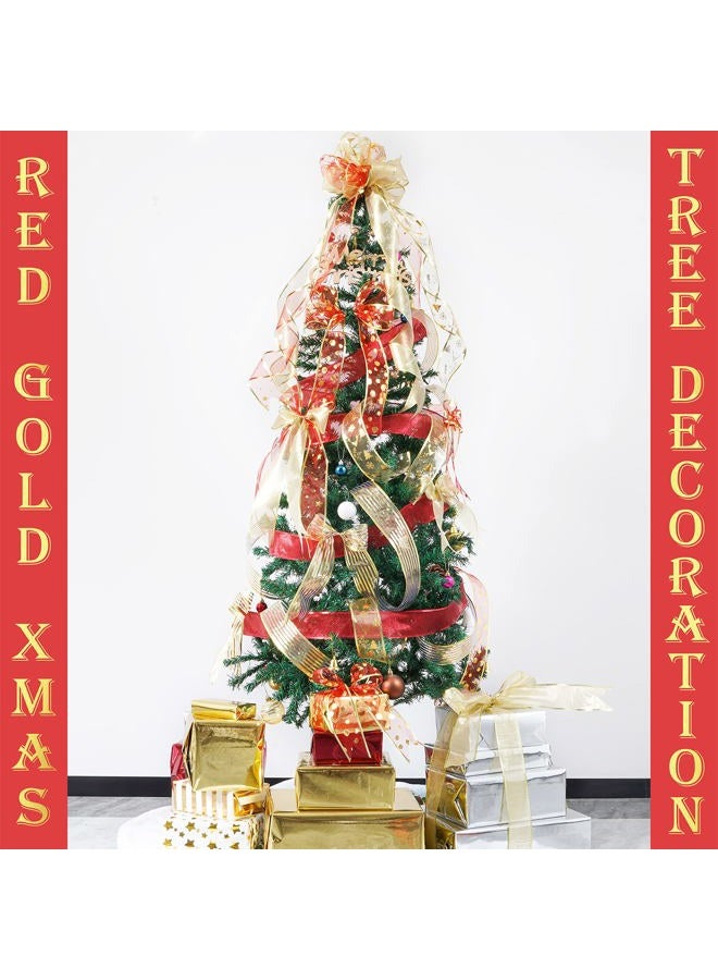 Meedee Red & Gold Christmas Ribbon - 2.5 Inch, 6 Rolls (36 Yards), Wired, Perfect for Tree Decoration, Wreaths & Bows - Image 3