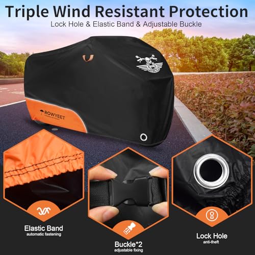 ROWYEET Motorcycle Cover Waterproof Outdoor Storage with Lock-Holes, Zipper Storage Bag & Night Reflective Design, All Season Protection Powersports Vehicle Covers Fits up to 96.5" Motorcycles - Image 5