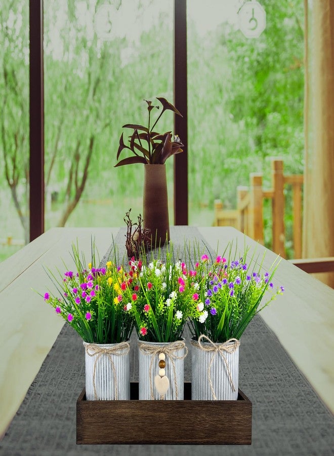 HEMYLU Gypsophila Baby's Breath Artificial Flowers in Rustic Metal Pots and Wood Tray, Table Centerpiece Decorations Fake Flowers for Home Décor - Image 4