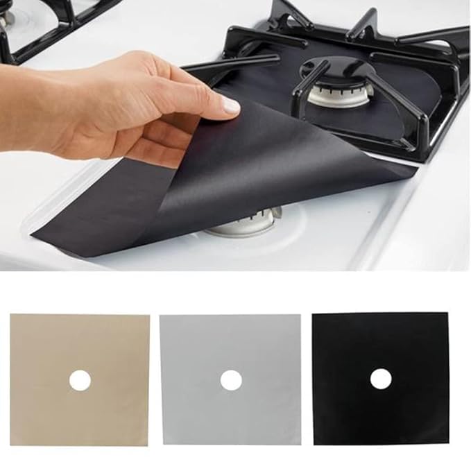 CLICKSWIFT 2 Pack, Gas Stove Protector, Stove Burner Liners Cover, Kitchen Reusable Gas Hob Liner Clean Mat Pad, Non-Stick, Heat-Resistant, Cuttable Liner Cover (Black) - Image 2