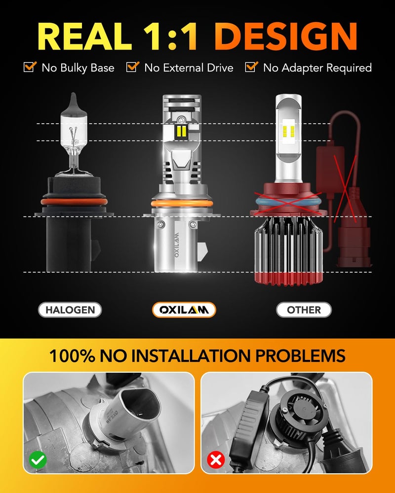 OXILAM 9007 LED Bulbs, 1000% Brighter Ultra-Bright, 3 Min Quick Install Wireless, 20 Years Lifespan, No Flicker, 99% Compatibility, Pack of 2 - Image 4