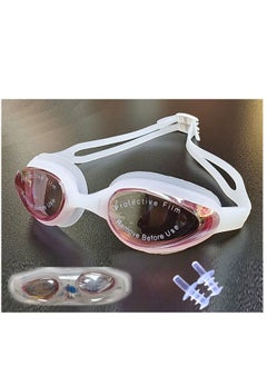 Dolphin G-102 Anti-Fog Swim Goggles Mirror Lens With Box & Ear Plugs, White/Pink 