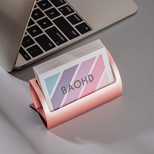 BAOHD Metal Business Card Holder for Desk - Modern Aluminum Business Card Display Holder Stand, Desktop Name Card Rack Organizer, Rose Gold - Image 5