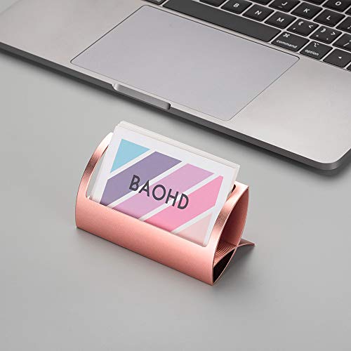 BAOHD Metal Business Card Holder for Desk - Modern Aluminum Business Card Display Holder Stand, Desktop Name Card Rack Organizer, Rose Gold - Image 4