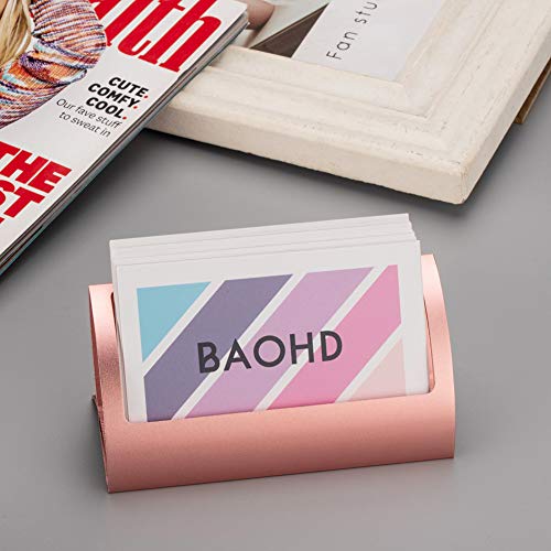 BAOHD Metal Business Card Holder for Desk - Modern Aluminum Business Card Display Holder Stand, Desktop Name Card Rack Organizer, Rose Gold - Image 3