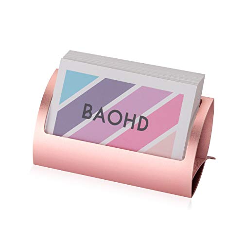BAOHD Metal Business Card Holder for Desk - Modern Aluminum Business Card Display Holder Stand, Desktop Name Card Rack Organizer, Rose Gold - Image 1