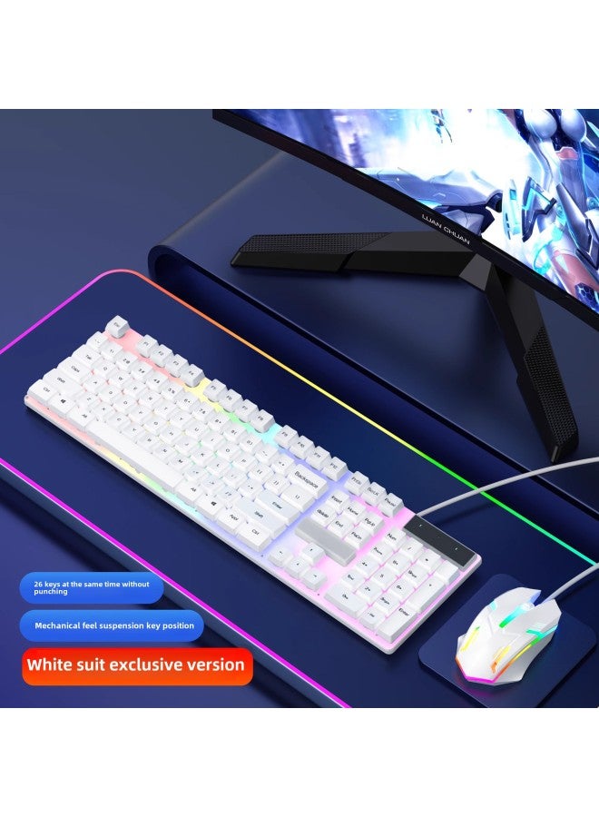 For Dell Mechanical Wired Mouse Gaming Desktop Computer Internet Cafe Special Notebook Office General-Color:Set Model-moonmu White  Mechanical Feel★Free Mouse Pad-Interface:Official Standard  - Image 1