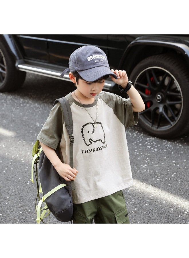 Round Neck Short Sleeve T-shirt Raglan Sleeve Half-sleeve Contrast Panel Design 2025 Summer Quick-dry Kids Fashion Top For Big & Trendy Children - Image 3