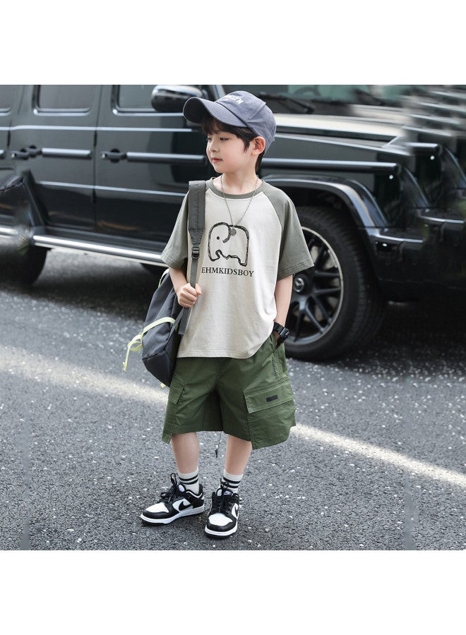 Round Neck Short Sleeve T-shirt Raglan Sleeve Half-sleeve Contrast Panel Design 2025 Summer Quick-dry Kids Fashion Top For Big & Trendy Children - Image 5