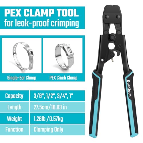 DURATECH Ratchet PEX Crimping Tool PEX Cinch Tool for Fastening Stainless Clamps from 38in to 1in Fits ASTM F2098 Clamps and 10mm Max Width Single Ear Clamps - Image 3