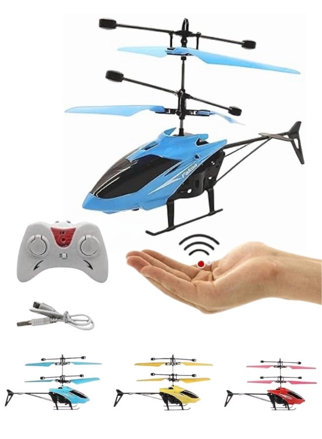 Hand Induction RC Helicopter With Cable And Remote-assorted ,Remote Control Helicopter Flying Toys, 2.5 Channel High Low Flight Suspension Induction Helicopter, Mini RC Helicopter for Kids Party Favours, Boy&Girls ((Blue))  - Image 1