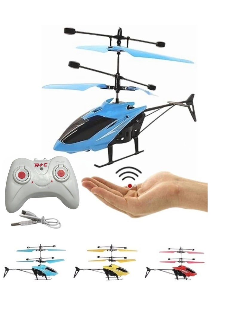 Hand Induction RC Helicopter With Cable And Remote-assorted ,Remote Control Helicopter Flying Toys, 2.5 Channel High Low Flight Suspension Induction Helicopter, Mini RC Helicopter for Kids Party Favours, Boy&Girls ((Blue)) - Image 1