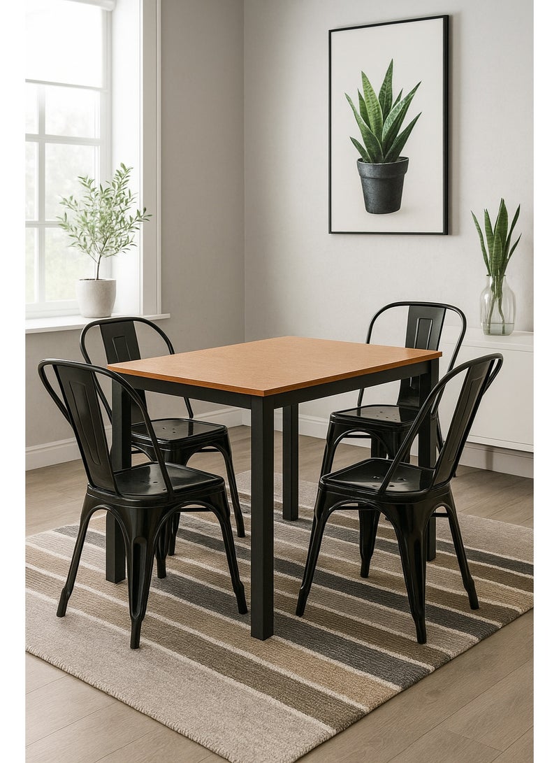 AFT Arfan Modern Heavy 5-Piece Commercial Rectangular Metal Dining Table and Chairs Set, Indoor/Outdoor Dining Set with Table and 4 Stackable Chairs, Black - Image 1