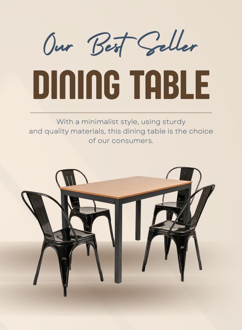 AFT Arfan Modern Heavy 5-Piece Commercial Rectangular Metal Dining Table and Chairs Set, Indoor/Outdoor Dining Set with Table and 4 Stackable Chairs, Black - Image 4