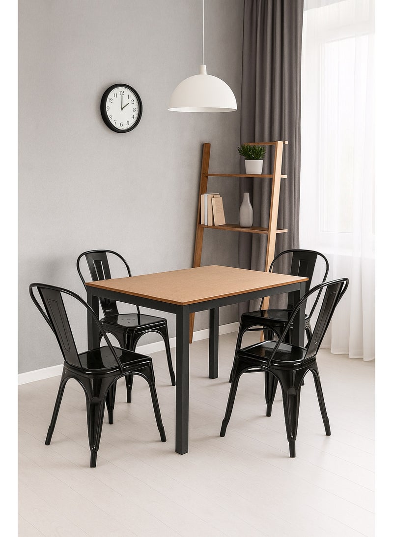 AFT Arfan Modern Heavy 5-Piece Commercial Rectangular Metal Dining Table and Chairs Set, Indoor/Outdoor Dining Set with Table and 4 Stackable Chairs, Black - Image 2