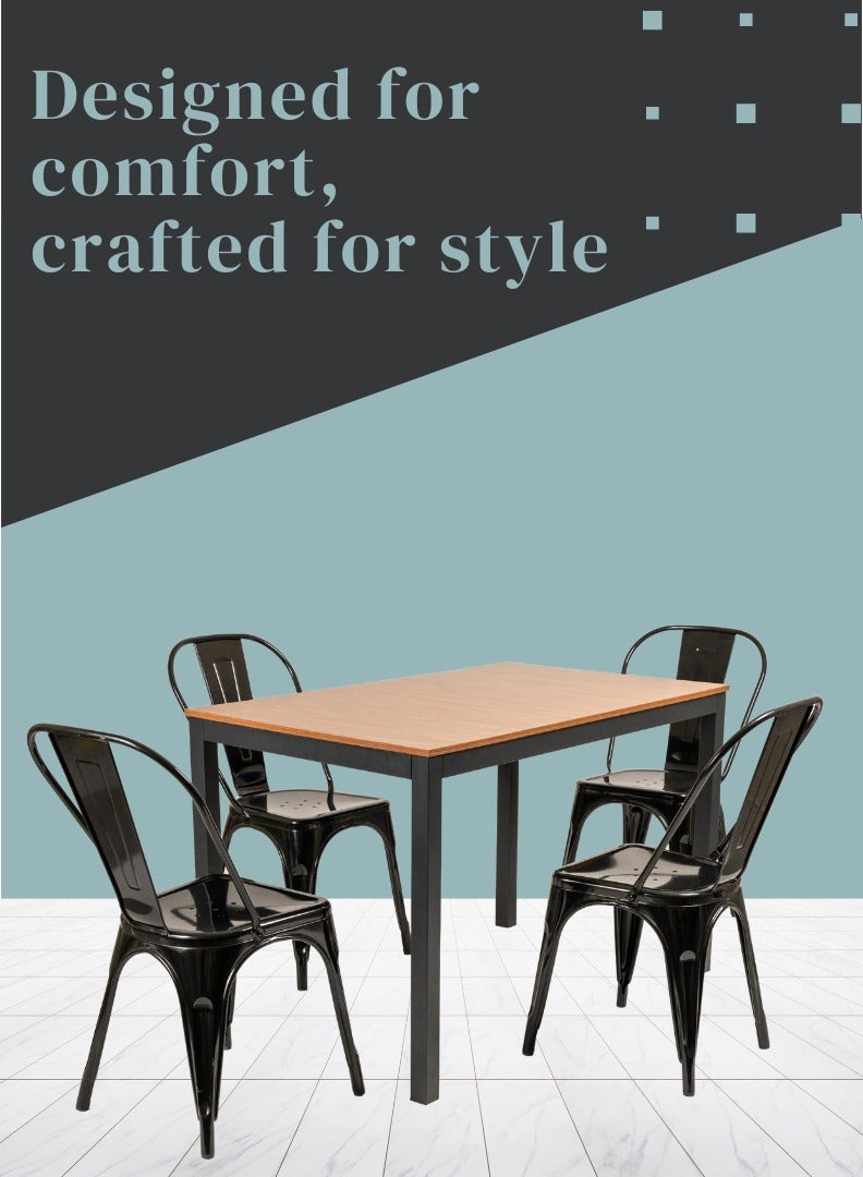 AFT Arfan Modern Heavy 5-Piece Commercial Rectangular Metal Dining Table and Chairs Set, Indoor/Outdoor Dining Set with Table and 4 Stackable Chairs, Black - Image 3