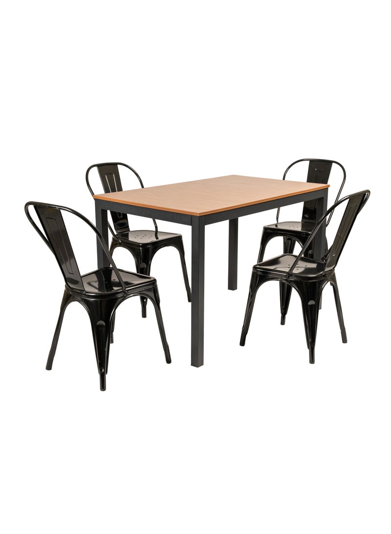 AFT Arfan Modern Heavy 5-Piece Commercial Rectangular Metal Dining Table and Chairs Set, Indoor/Outdoor Dining Set with Table and 4 Stackable Chairs, Black - Image 5