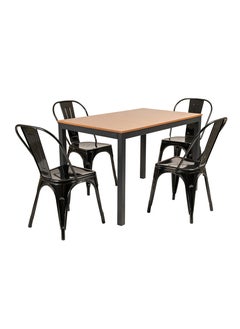 AFT Arfan Modern Heavy 5-Piece Commercial Rectangular Metal Dining Table and Chairs Set, Indoor/Outdoor Dining Set with Table and 4 Stackable Chairs, Black  - Image 3