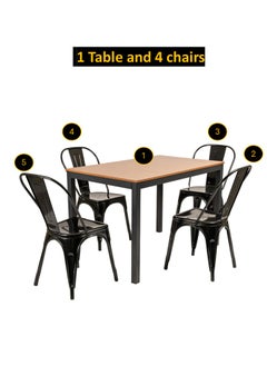 AFT Arfan Modern Heavy 5-Piece Commercial Rectangular Metal Dining Table and Chairs Set, Indoor/Outdoor Dining Set with Table and 4 Stackable Chairs, Black  - Image 4