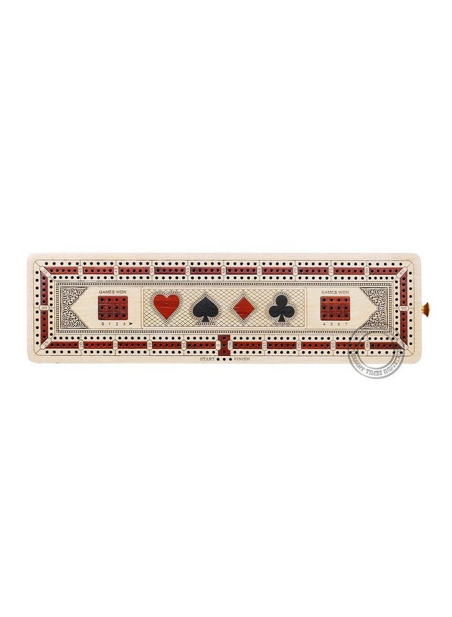 House of Cribbage - 3 Track Continuous Cribbage Board Inlaid In Maple Wood/Bloodwood - Size: 12.5 Inch - Wood Inlaid Card Symbols (Suits) + Storage Drawer For Cribbage Pegs - Image 2