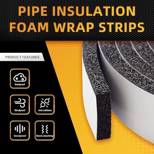 Thrseely Pipe Insulation Wrap 2" Wide X 32.8 Ft Outdoor Foam and Foil Wrap Insulation Tape Self Adhesive for Winter Freeze Protection for Cold Hot Water Pipes for Reduce Heat Loss (1 Roll) - Image 5