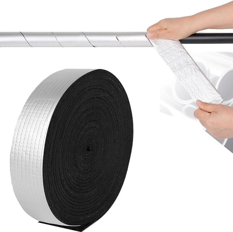 Thrseely Pipe Insulation Wrap 2" Wide X 32.8 Ft Outdoor Foam and Foil Wrap Insulation Tape Self Adhesive for Winter Freeze Protection for Cold Hot Water Pipes for Reduce Heat Loss (1 Roll) - Image 1