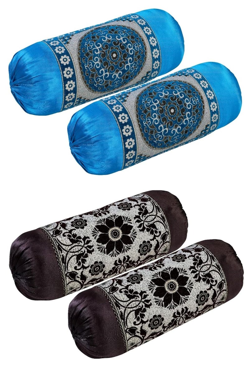 HSR Collection HSR Collection Premium Chennile Luxury Bolster Cover Blue Coffee 4 Pieces  - Image 1