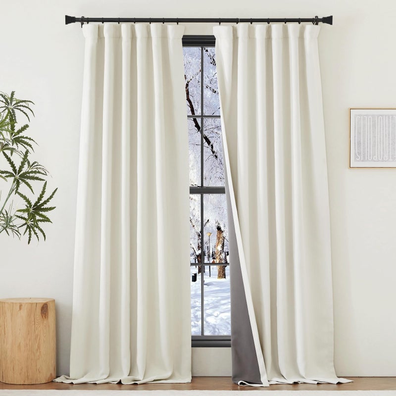 NICETOWN NICETOWN Faux Linen 100 Blackout Curtains 108 inches Length 2 Panels Rod PocketBack TabHook Belt Linen Burlap Room Darkening Noise Dampening Window Drapes for Living Room Natural W50 x L108 